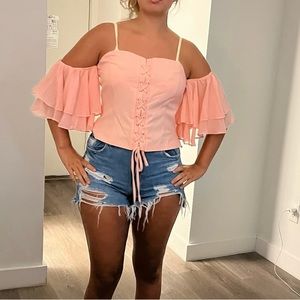 Off the shoulder cropped shirt